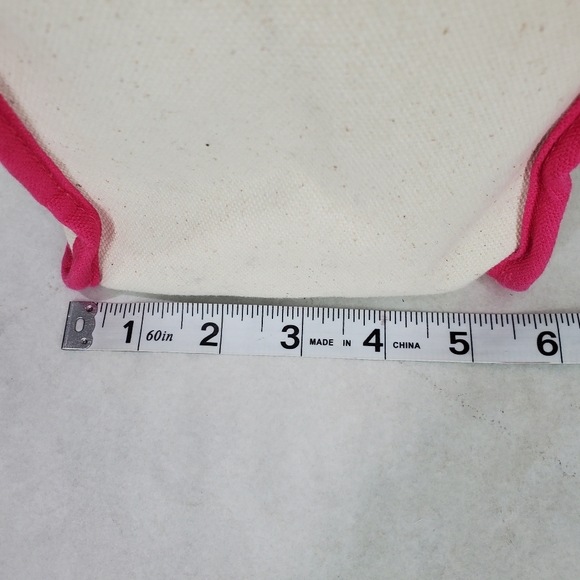 Juicy Couture Beige Canvas Tote Bag Pink Trim Logo Handle Errand Shopping School - Picture 11 of 13